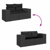 Garden Sofa with Cushions 2-Seater Black Poly Rattan - Close-Up Angle