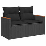 Garden Sofa with Cushions 2-Seater Black Poly Rattan - Front View