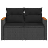 Garden Sofa with Cushions 2-Seater Black Poly Rattan - Top-Down View