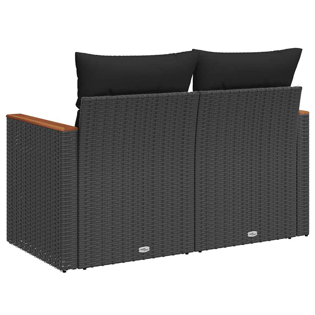 Garden Sofa with Cushions 2-Seater Black Poly Rattan