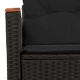 Garden Sofa with Cushions 2-Seater Black Poly Rattan - Low Angle