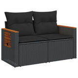 Garden Sofa with Cushions 2-Seater Black Poly Rattan - Top-Down View