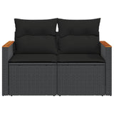 Garden Sofa with Cushions 2-Seater Black Poly Rattan - 45-Degree Angle