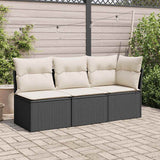 Garden Sofa Armless with Cushions Black Poly Rattan - Side View