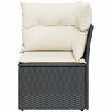 Garden Sofa Corner with Cushions Black Poly Rattan