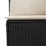Garden Sofa Corner with Cushions Black Poly Rattan - Close-Up Angle