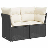 Garden Sofa with Cushions 2-Seater Black Poly Rattan - Front View