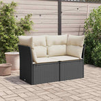 Garden Sofa with Cushions 2-Seater Black Poly Rattan