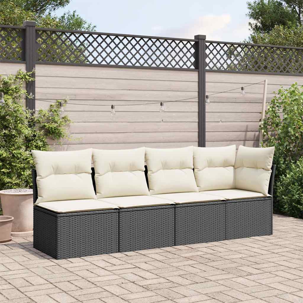 Garden Sofa with Cushions 4-Seater Black Poly Rattan