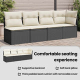 Garden Sofa with Cushions 4-Seater Black Poly Rattan