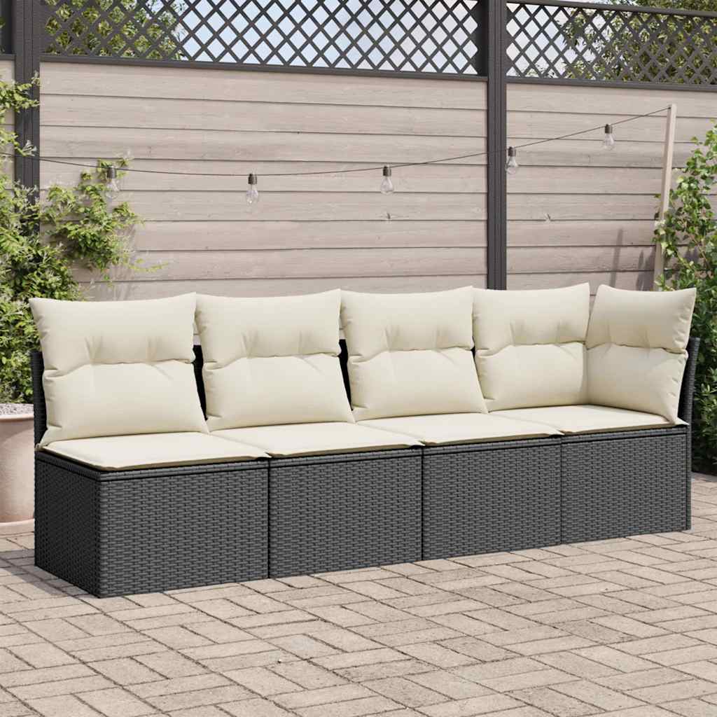 Garden Sofa with Cushions 4-Seater Black Poly Rattan