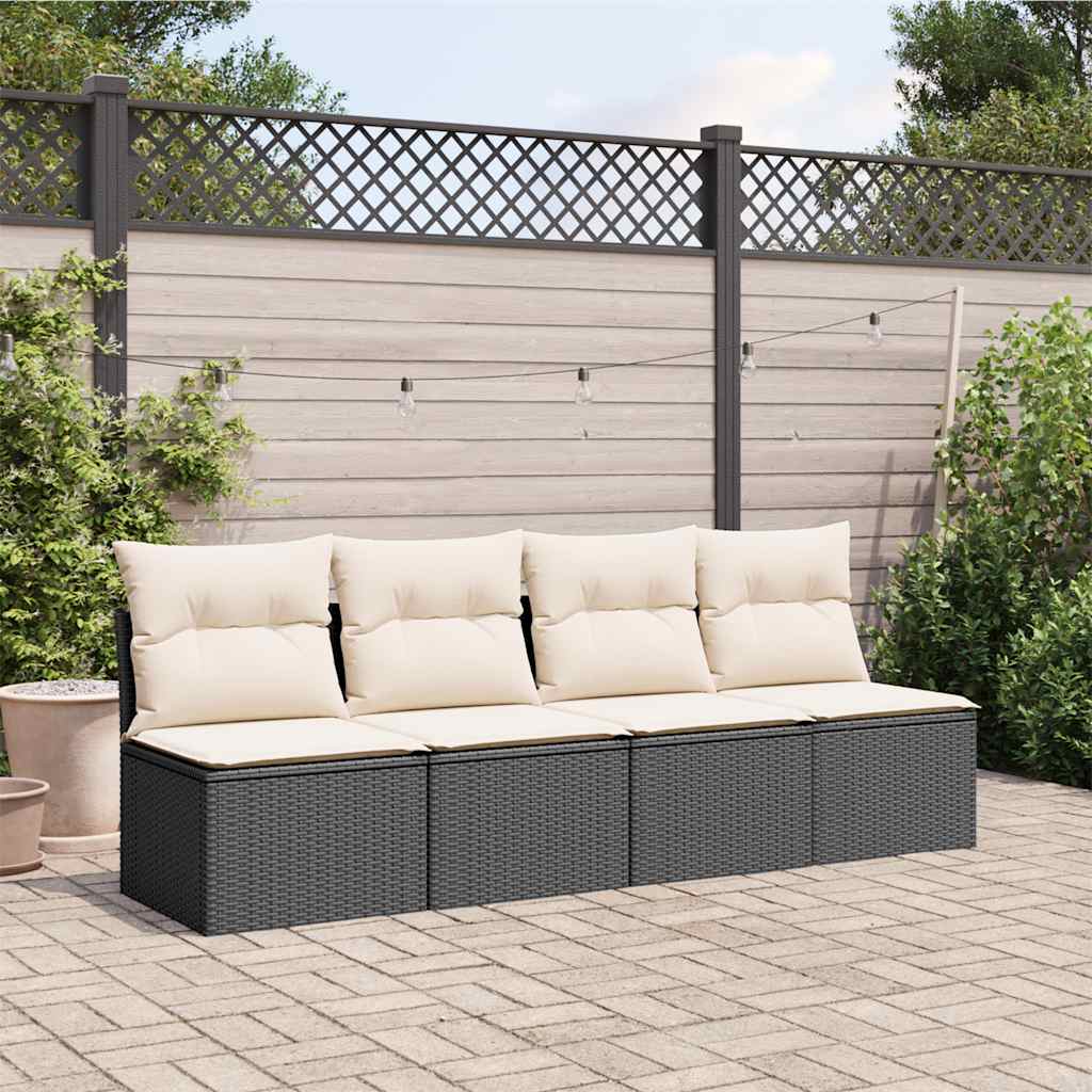 Garden Sofa with Cushions 4-Seater Black Poly Rattan