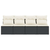 Garden Sofa with Cushions 4-Seater Black Poly Rattan