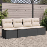 Garden Sofa with Cushions 4-Seater Black Poly Rattan