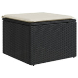 Garden Stool with Cushion Black 55x55x37 cm Poly Rattan - Front View