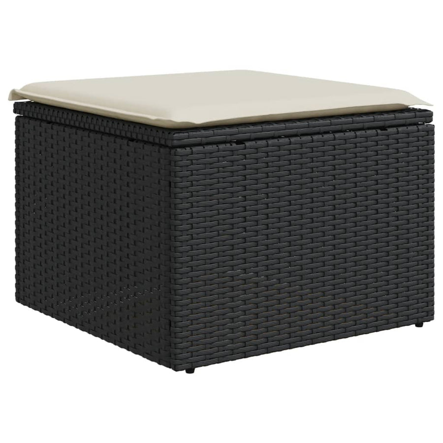 Garden Stool with Cushion Black 55x55x37 cm Poly Rattan