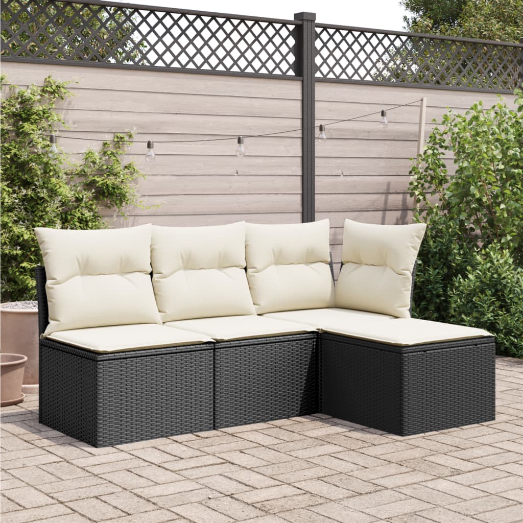 Garden Stool with Cushion Black 55x55x37 cm Poly Rattan