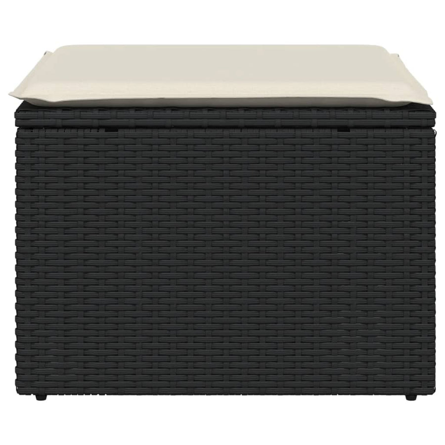Garden Stool with Cushion Black 55x55x37 cm Poly Rattan
