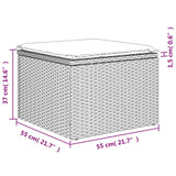 Garden Stool with Cushion Black 55x55x37 cm Poly Rattan - Close-Up Angle