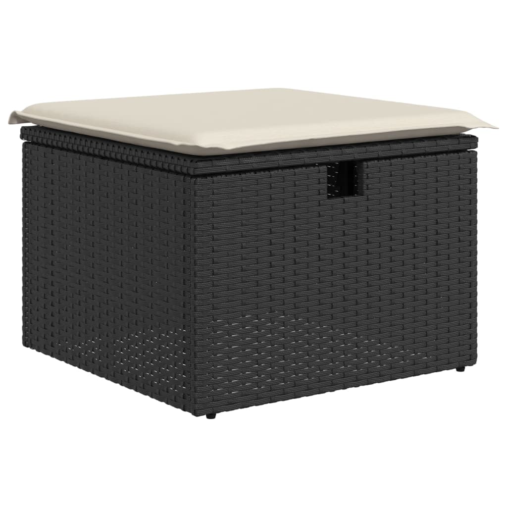 Garden Stool with Cushion Black 55x55x37 cm Poly Rattan