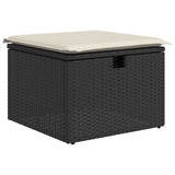 Garden Stool with Cushion Black 55x55x37 cm Poly Rattan - Front View