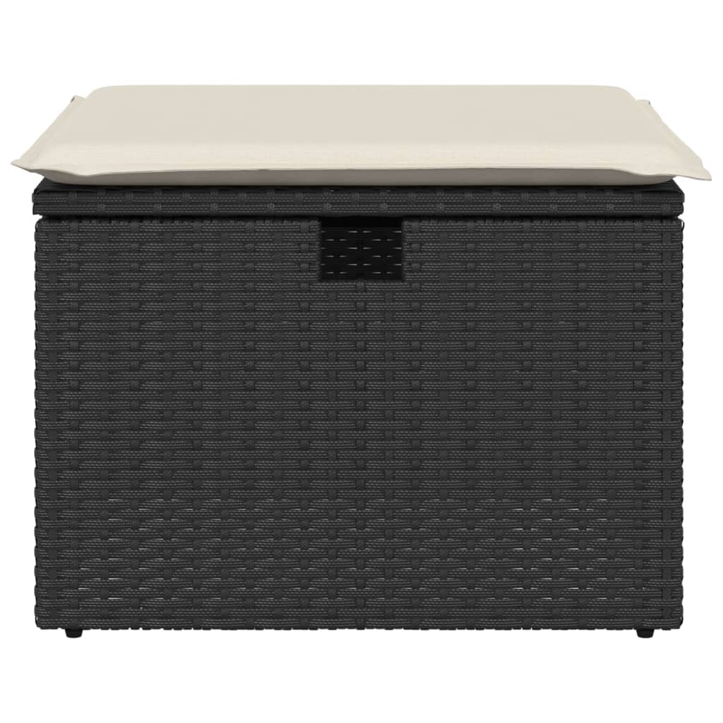 Garden Stool with Cushion Black 55x55x37 cm Poly Rattan