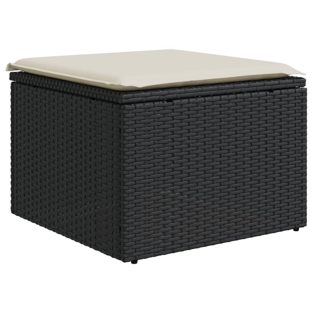 Garden Stool with Cushion Black 55x55x37 cm Poly Rattan