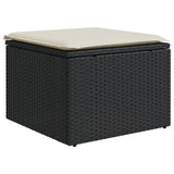 Garden Stool with Cushion Black 55x55x37 cm Poly Rattan - Front View