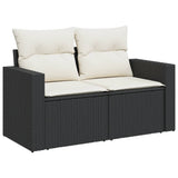 Garden Sofa with Cushions 2-Seater Black Poly Rattan - Front View