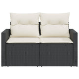 Garden Sofa with Cushions 2-Seater Black Poly Rattan