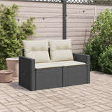 Garden Sofa with Cushions 2-Seater Black Poly Rattan - Side View