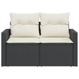 Garden Sofa with Cushions 2-Seater Black Poly Rattan - 45-Degree Angle