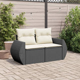 Garden Sofa with Cushions 2-Seater Black Poly Rattan - Side View