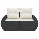 Garden Sofa with Cushions 2-Seater Black Poly Rattan