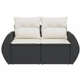 Garden Sofa with Cushions 2-Seater Black Poly Rattan - Top-Down View