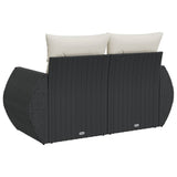 Garden Sofa with Cushions 2-Seater Black Poly Rattan - Rear View