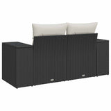 Garden Sofa with Cushions 2-Seater Black Poly Rattan - 45-Degree Angle