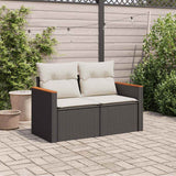Garden Sofa with Cushions 2-Seater Black Poly Rattan - Side View