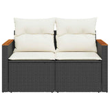 Garden Sofa with Cushions 2-Seater Black Poly Rattan - Top-Down View