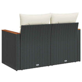 Garden Sofa with Cushions 2-Seater Black Poly Rattan - Rear View