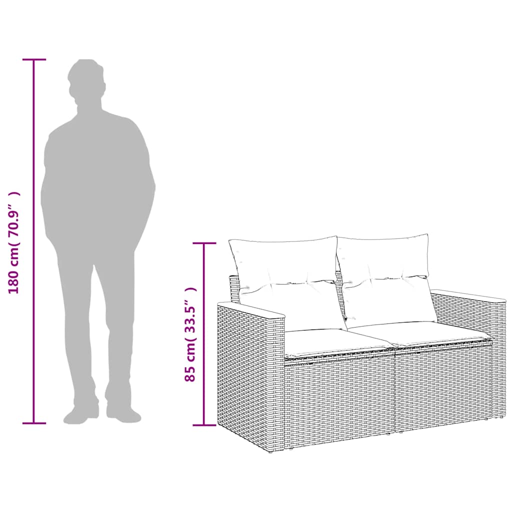 Garden Sofa with Cushions 2-Seater Black Poly Rattan