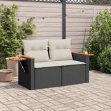 Garden Sofa with Cushions 2-Seater Black Poly Rattan - Side View