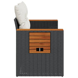 Garden Sofa with Cushions 2-Seater Black Poly Rattan - Rear View