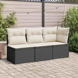 Garden Sofa Corner with Cushions Black Poly Rattan - Side View