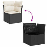 Garden Sofa Corner with Cushions Black Poly Rattan - Close-Up Angle