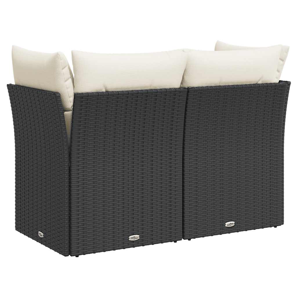 Garden Sofa with Cushions 2-Seater Black Poly Rattan