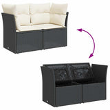 Garden Sofa with Cushions 2-Seater Black Poly Rattan - Close-Up Angle