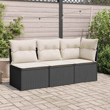 Garden Sofa with Cushions 3-Seater Black Poly Rattan - Side View