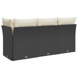 Garden Sofa with Cushions 3-Seater Black Poly Rattan - Rear View