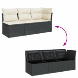 Garden Sofa with Cushions 3-Seater Black Poly Rattan - Close-Up Angle
